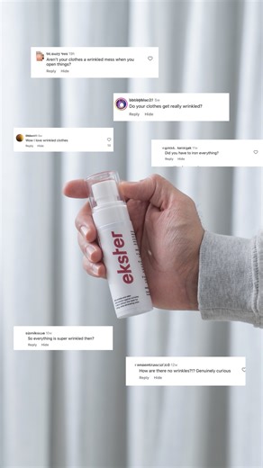 Ekster® on Instagram: "you asked a couple (thousand) times. we answered: no 🙌 no wrinkles anymore. release them – and the tension;) Wrinkle Releaser Spray is live on ekster.com 💨"