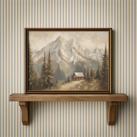 Rustic Mountain Landscape Print: Vintage Cabin Wall Art, Downloadable Printable Digital Art - Etsy
