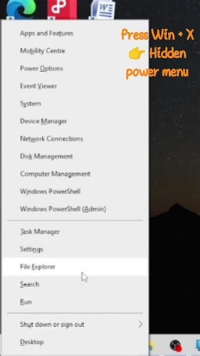 Win + X👉 Hidden power menu(Device Manager, Disk Management 😱......Orr b bahut kuch.....)