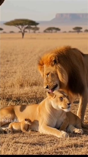 The male and female lions mate and enjoy time with their cubs. #aivideo #animals #like #subscribe