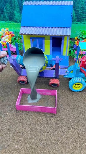 🎥✨ Realistic Mini Construction Pillar Footing 🧱 | Cement Pouring with DIY Mini Tractor 🚜 #shorts