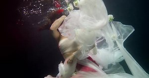 Attractive Woman Floating Underwater Slow Motion Portrait Fabulous Female Figure