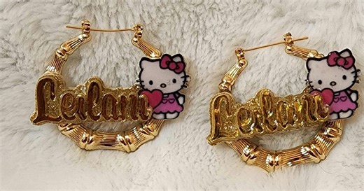 Custom Name Bamboo Hoop Earrings: Personalized Bling Nameplate Gift - Etsy