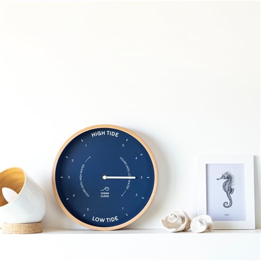 Handmade Ocean Tide Clock: Coastal Wood Wall Decor, Navy Blue Dial - Etsy