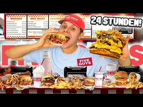 EAT ONLY AT FIVE GUYS FOR 24 HOURS🥤🍔(EXTREME FAST FOOD CHALLENGE!🤯)