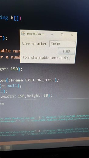 java | Euler project 'sum of amicable numbers' | CodeLearning