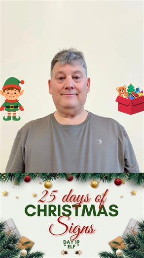 DEAFinitely For All Entertainment on Instagram: "Day 19 of 25 days of Christmas signs! Learn the sign for Elf with our founder David! 🧝🎅🏼🎁🎄✨ #deaf #signlanguage #asl #deafcommunity #christmas"