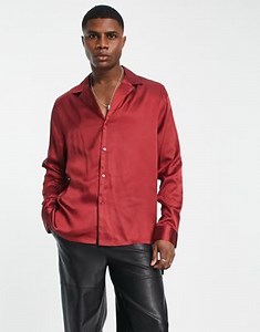 ASOS DESIGN relaxed satin shirt in red  | ASOS
