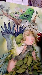 Would you follow a wood nymph into the forest?🌲👀🌳 My Arboreal Muse looks like nature’s princess—crowned with frogs, moths, and birds. Sounds harmless, right?👸💚 Except the frogs gossip, the birds snitch, and those vines? Yeah… they hug back.🐸🐦🍃🫣 So… are you stepping in, or running for your life?😅👻 • • • • #camilladerricoart #ArborealMuse #woodnymph #spookyseason #cuteandcreepy #popmanga #darkwhimsy #nature #woods #leaves #birdlover #frogs #moths #popsurrealism #fabledrealms | Camilla d