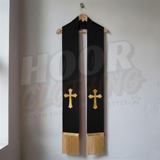 Black Liturgical Stole – Priest Pastor Church Vestment With Gold Cross – Christian Worship Accessory - Etsy