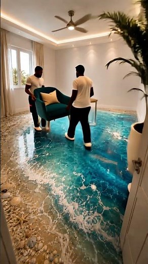 Empty Room Becomes an Ocean Bedroom with 3D Epoxy Floor