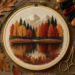 Autumn Forest Lake Embroidery Pattern: Modern Landscape Design (PDF) - Etsy