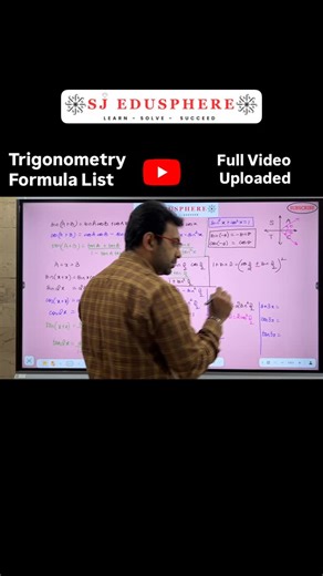 SJ Edusphere on Instagram: "📘 Complete Trigonometry Formula Revision | Class XI & XII A full-length YouTube video is now live covering all major Trigonometry formulas needed for Class 11 & 12. In this video, we build concepts step by step: • Trigonometric table and quadrant rule • sin(A ± B), cos(A ± B), tan(A ± B) with logic • Trigonometry as sum & difference and product • Double angle, half angle and compound angle formulas • How these formulas form the base for calculus and board-level numer
