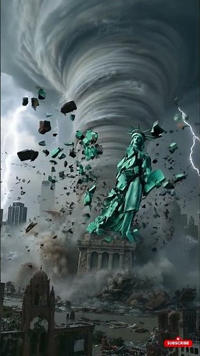 Tornado Tears Down the Statue of Liberty in Apocalyptic Destruction