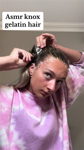 Knox gelatin hair asmr😳 this stuff is insane compared to gel #knox #artisticswimminghair #asmr #ballroomhair #knoxgelatin #asmrsounds #gel #crunchy #asmrvideo #fyp #foryou #foryoupage #trending