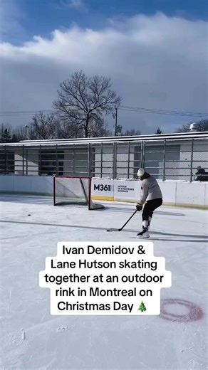 Ivan Demidov & Lane Hutson skating together at an outdoor rink in Montreal on Christmas Day 🎄 (Source: Katushkino on Telegram) #MontrealCanadiens #Habs #Christmas #IvanDemidov #LaneHutson