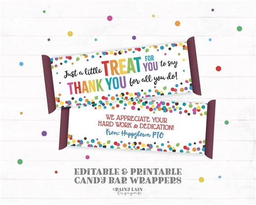 Printable Candy Bar Wrapper, Teacher Appreciation Candy Bar Wrapper, PTO PTA, Employee, Staff, Co-worker, Volunteer, Nurse - Etsy