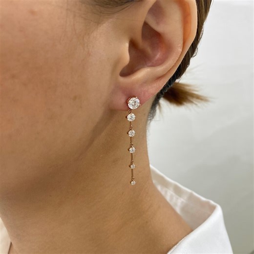 Dangle Earrings 14K Rose Gold 2.5ct E/VVS2 Round Cut Lab Created Diamond 4-prong Setting 2 Round Shaped Side Stones - Etsy