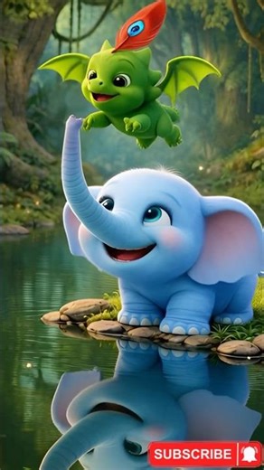Baby Drache tanzt im Wasser mit süßem Babyelefant 🐘💦#cute #animation