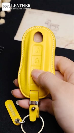Porsche 911 Cabriolet Leather Key Fob Cover | Handcrafted Yellow Key Case
