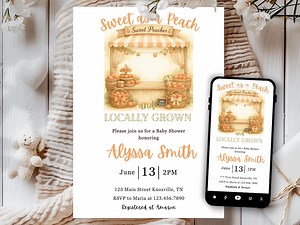 Peach Baby Shower Printable Invitations, Locally Grown Baby Shower, Peach Baby Shower Invitations, Farmers Market Baby Shower Invitation - Etsy