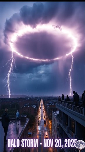 🌩️ THE HALO STORM THAT STOPPED THE CITY. ⚡ People rushed to their rooftops as a rare circular lightning pattern lit up the sky — a perfect ring flashing above the skyline, glowing like a scene straight out of a sci-fi film. Thunder echoed around the clouds, and the violet light made the entire horizon look almost unreal. It was a moment no one who witnessed it will forget. | AstroNature