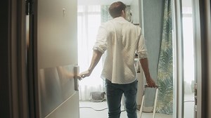 Back View Young Man Suitcase Coming Stock Footage Video (100% Royalty-free) 1072397282 | Shutterstock