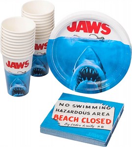 Silver Buffalo Jaws 60 Pack Partyware Disposable Paper Plates, Napkins, and Cups