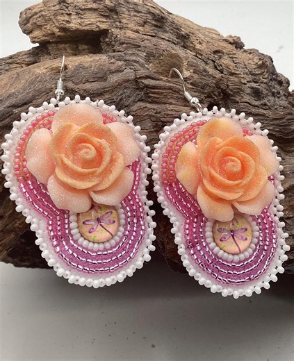 Hand Beaded Double-centered Flower Earrings: Anishinaabe/ojibwe Beadwork - Etsy