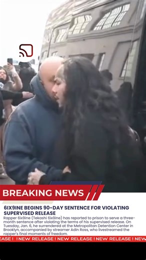 Hollywood Buzzed News on Instagram: "6ix9ine Begins 90-Day Sentence for Violating Supervised Release Rapper 6ix9ine (Tekashi 6ix9ine) has reported to prison to serve a three-month sentence after violating the terms of his supervised release. On Tuesday, Jan. 6, he surrendered at the Metropolitan Detention Center in Brooklyn, accompanied by streamer Adin Ross, who livestreamed the rapper's final moments of freedom. In a widely shared clip, 6ix9ine can be seen with SteveWillDoIt as his ankle monit