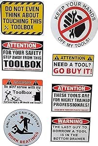 8 pcs Funny Toolbox Sticker Warning Decal Tool Box Sticker Pack Set