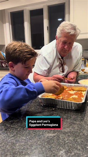 Leo and Papa make the best Eggplant Parmagiana in the world- we are by no means professional, we measure with our hearts around here! ❤️ #sundaydinner #grandpa #eggplant #italian #fyp