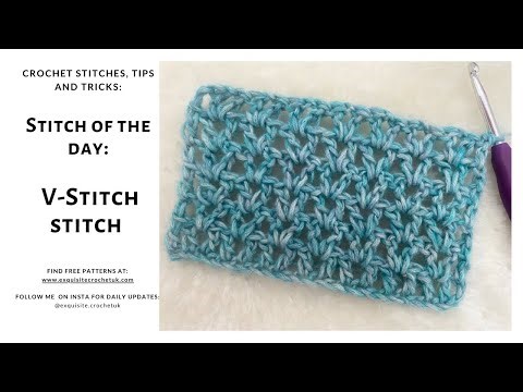 Super Easy 1 row crochet stitch pattern. How to crochet the V-Stitch: step by step tutorial.
