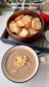 Roasted Cauliflower & Mushroom Soup Recipe This bowl has it all — roasted flavour, creamy texture, and pure comfort 🥣✨ My Roasted Cauliflower & Mushroom Soup is proof that simple ingredients can make magic 💛 1️⃣ Mix 1.5 cups cauliflower, 1 cup mushrooms, 1 tsp oil, salt, and 1 tsp black pepper. Roast at 180°C for 12 minutes, then grind to a fine paste. 2️⃣ Heat 1 tsp butter, add 1 chopped onion, and cook for 2 minutes. 3️⃣ Add ½ cup sliced mushrooms, cook for 2 more minutes. 4️⃣ Stir in the ro
