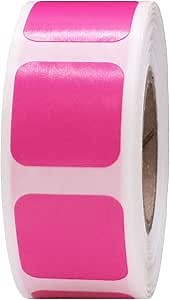 Pink Square Color Coding Labels - 3/4 Inch Vibrant Square Dots, 500 Total Adhesive Stickers on a Roll for Inventory and Organization - Made in The USA