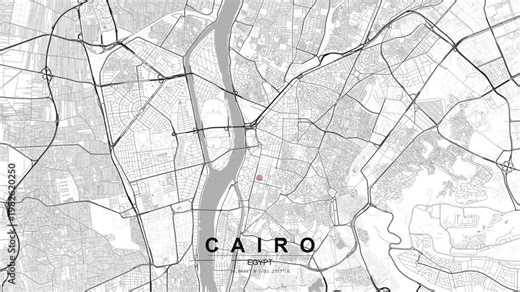 Detailed map of Cairo in Egypt with a red location pin marking a central point, showing the Nile river, roads, and dense urban layout.