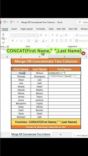 Merge or Concatenate Two Columns in Excel | Easy Formula & Shortcut 2025