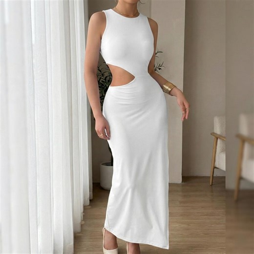 White Cut Out Maxi Dress, Sleeveless Bodycon Evening Gown, Minimalist Formal Party Wear - Etsy