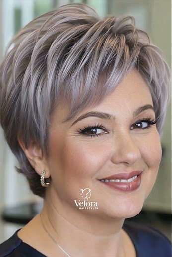 Soft Lavender-Gray Pixie with Airy Layers That Add Volume, Elegance, and a Gracefully Youthful Touch