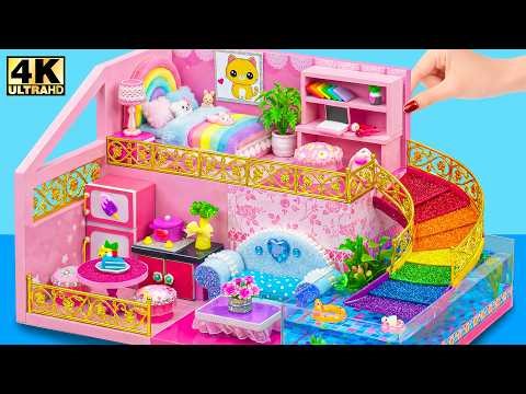 Make Perfect Pink Bedroom House with Rainbow Water Slide and Mini Pool 💖🌈 | DIY Miniature House