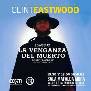HOY lunes 12 🎬“La venganza del muerto” de 1973 cinta con la cual Clint Eastwood logró el éxito de la crítica y el público. ⏰ 15:30 y 19:00 horas 🎟️ Entrada: $1.000.- 📍 Sala Mafalda Mora 🔹Sinopsis En 1870, un forastero (Clint Eastwood) pasa a caballo por la tumba de Jim Duncan, antiguo sheriff de la ciudad fronteriza de Lago, en el sudoeste de Estados Unidos. Los propietarios de la compañía minera, Dave Drake (Mitchell Ryan) y Morgan Allen (Jack Ging) lo contratan para que los defienda de tre