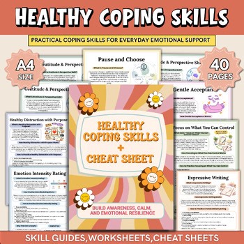 Healthy Coping Skills Cheat Sheet & Worksheets, Emotional Regulation & Anxiety