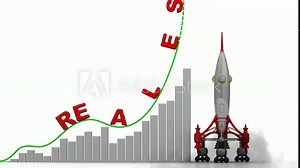 The graph of real estate growth. Graph of rapid growth with word REAL ESTATE and rocket launch. Footage video Stock Video