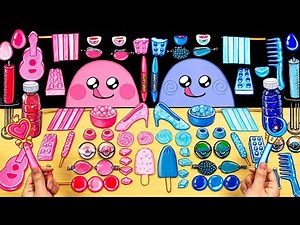 ASMR STOPMOTION Pink VS Blue Color Food Mukbang with SLIME!!