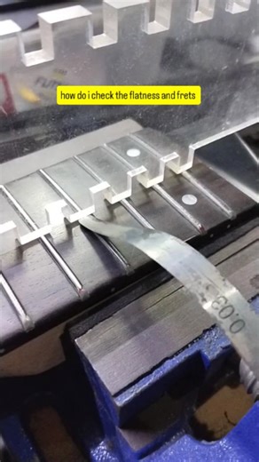JP guitar Service brebes on Instagram: "how do i check the flatness and frets ? I use a Notched Straight edge (NSE) which I place above the fret, then I also use a Fuller Gauge to check the gap between the fret and the NSE. #guitar #guitarrepair #guitarist #guitarplayer #reels"