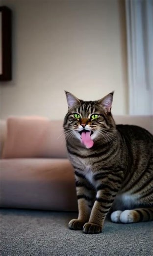 An alien cat approaches the yawning cat