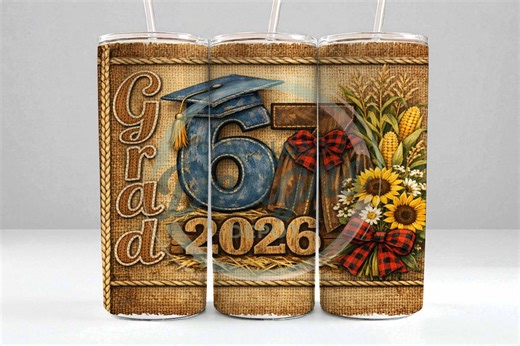 Graduation 2026 Tumbler Wrap PNG | 67 Theme Denim Cap & Gown | Burlap Grad Skinny Tumbler Design | Sunflower Country Graduation Sublimation - Etsy