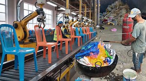 6.3M views · 21K reactions | How Plastic Chairs are Manufactured from Waste polythene Plastic bags | Factory Mass Production | Amazing Technology | Facebook