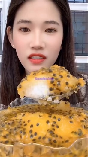 Enjoying Soft and Juicy Passionfruit Ice ASMR