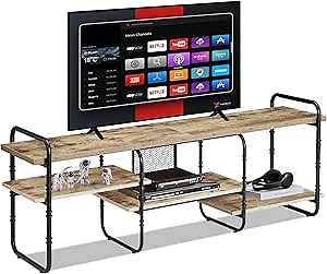 VECELO TV Stands for 65 Inch,Entertainment Center/Media Console Table with Adjustable Storage Shelves for Living Room/Bedroom,Grey